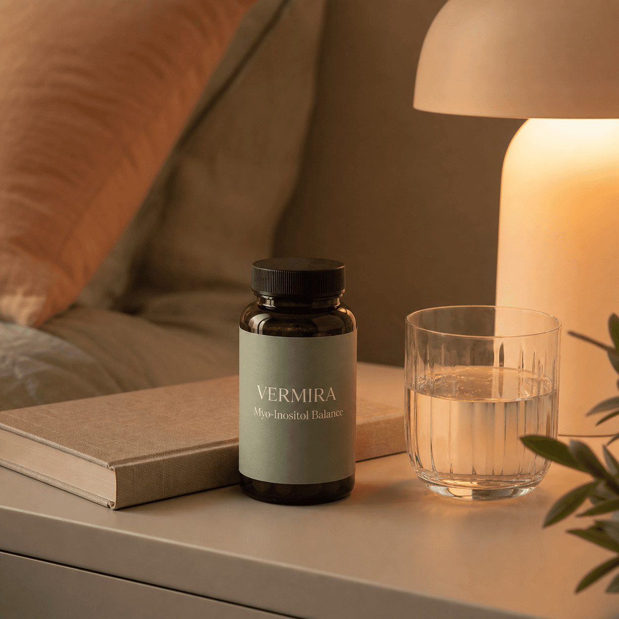 Vermira Myo-Inositol Balance bottle in a calm evening setting
